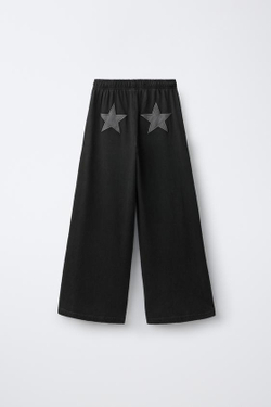 ZARA БРЮКИ WIDE LEG С ЭФФЕКТОМ ПОТЕРТОСТИ И ЗВЕЗДАМИ, АНТРАЦИТОВО-СЕРЫЙ