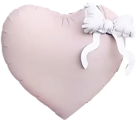 Шар 3D (22''/56 см) Сердце, Белый бант, Розовый, Сатин, 1 шт. в уп.