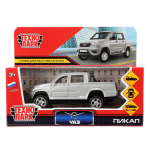 Модель ин. мет. "УАЗ Пикап" 12см, двери, багаж, серебристый, коробка PICKUP-12-SR (Технопарк)