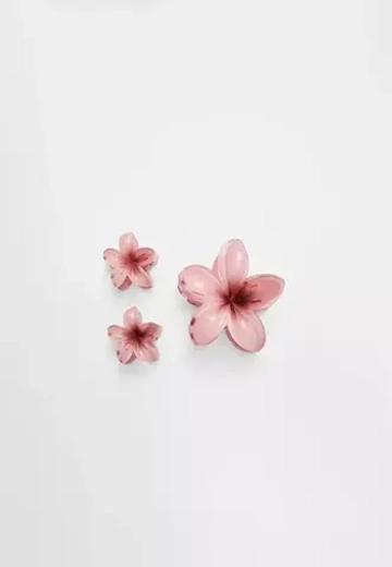 STRADIVARIUS Набор из 3 мини-заколок для волос в виде цветов, нежно-розовый