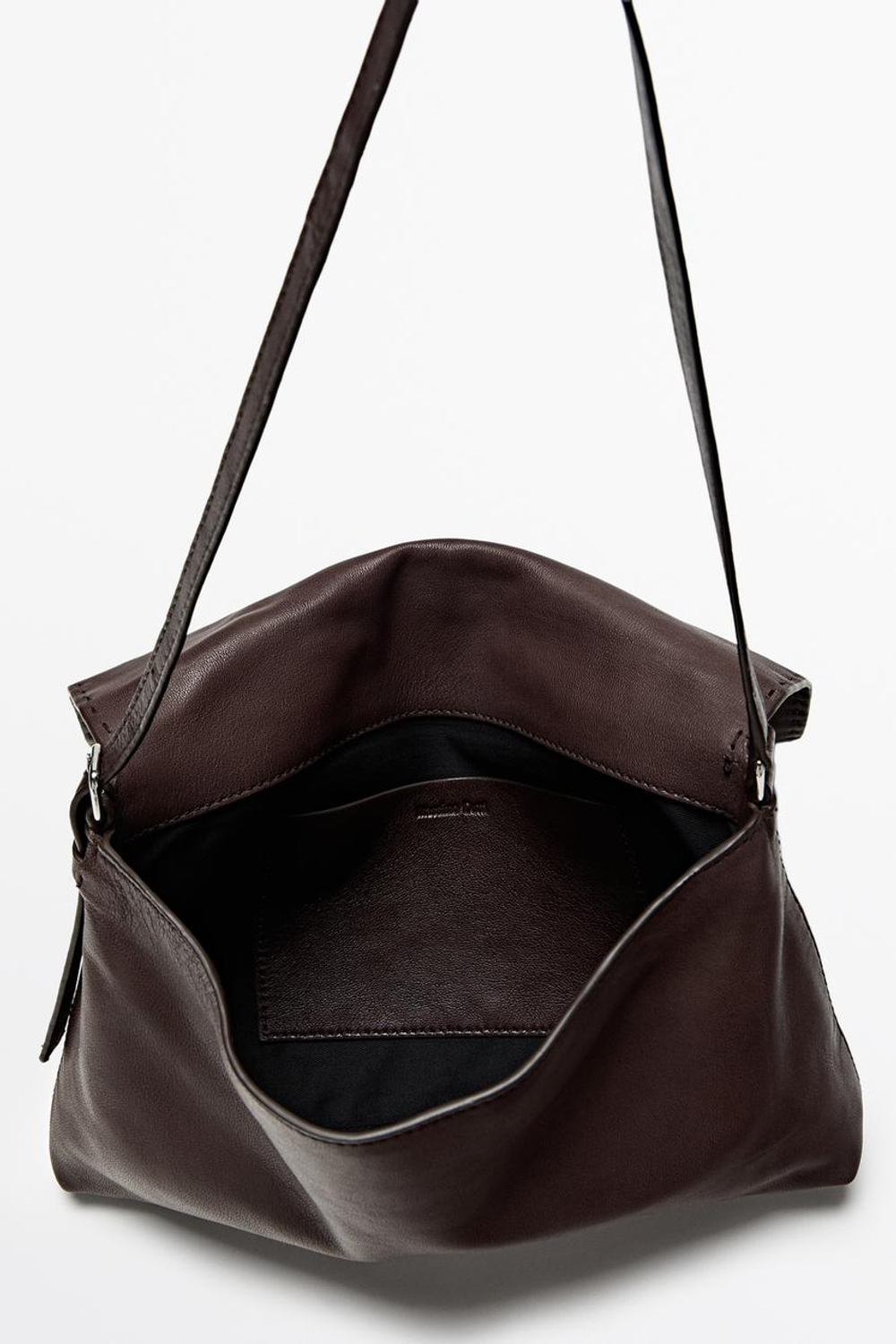 Massimo Dutti Сумка через плечо из кожи наппа с декоративной строчкой, коричневый