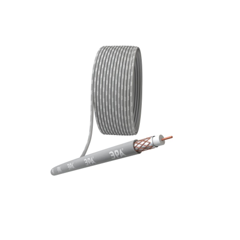 ЭРА Кабель коаксиальный RG-6U, 75 Ом, Cu/(оплётка Cu 64%), нг(А)HF, цвет серый, бухта 100 м | 
