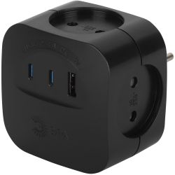Разветвитель электрический ЭРА SP-4-3USBAC-B на 4 розетки + 3 USB A+C со шторками 10А черный | Электротовары