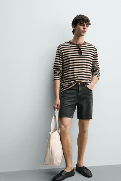 ZARA ДЖИНСОВЫЕ ШОРТЫ REGULAR FIT, УГОЛЬНЫЙ