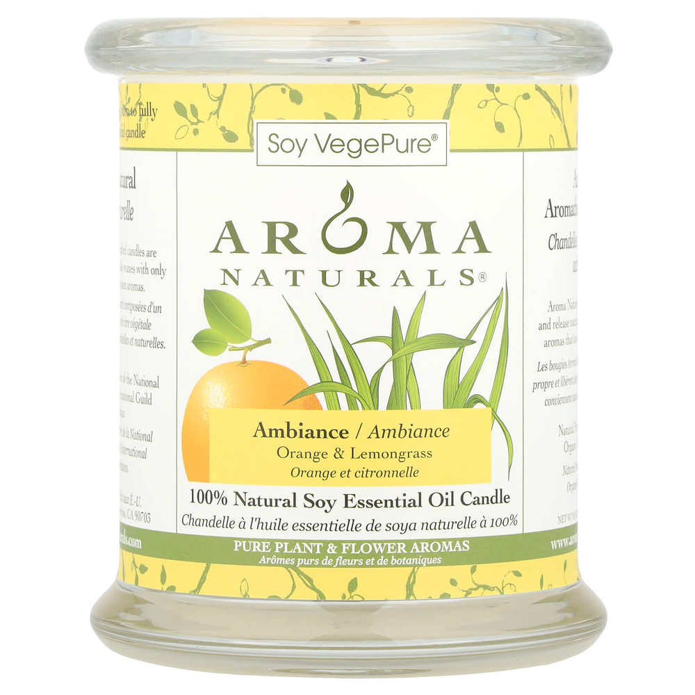 Aroma Naturals, Soy VegePure, 100% Натуральная Свеча Эфирного Масла Сои, Атмосфера, Апельсин и Лимонник 8.8 унции (260 г)
