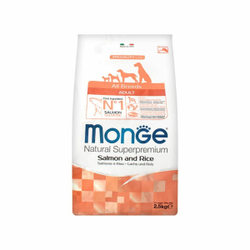 MONGE MINI ADULT Сухой корм для взрослых собак мелких пород с лососем и рисом, 2,5 кг.