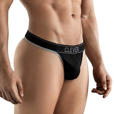 Черные перфорированные трусы-тонги Clever Ambar Thong
