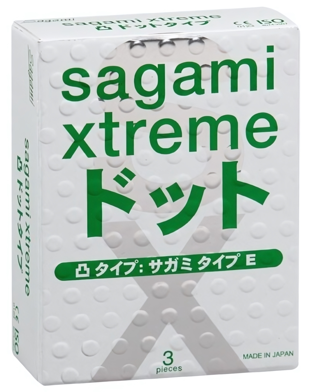 Презервативы Sagami Xtreme Type-E с точками - 3 шт. (Цвет: зеленый)