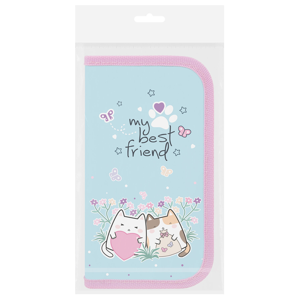 Пенал ПИФАГОР, 2 отделения, ламинированный картон, 19х11 см, "Cat friends", 272247