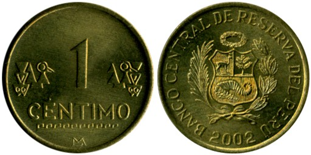 Перу 1 сентимо, 2002 - 2006 Герб XF