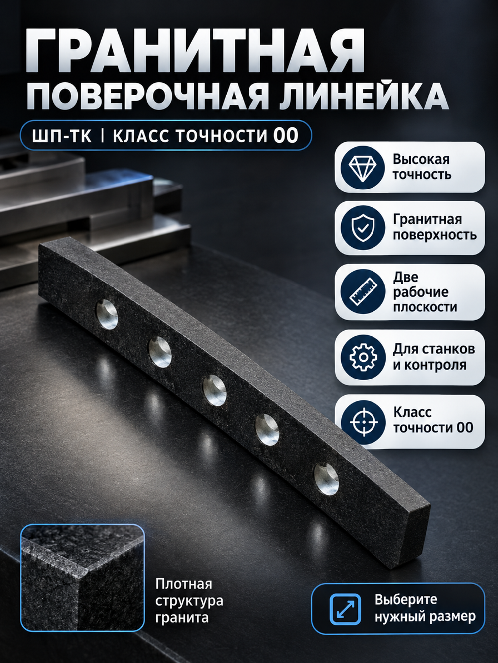 Линейка поверочная гранитная ШП-ТК 630х100х50 мм кл. 00