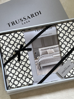 Постельное белье 2 спальное евро макси Trussardi Contemporary Logo бежевое