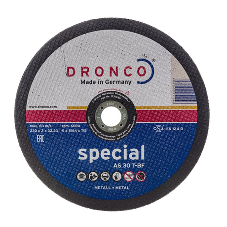 Отрезной диск по металлу универсальный DRONCO Superior AS30T,Т41, 230 x 2 x 22,23 для УШМ 1231055100