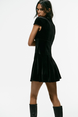 ZARA БАРХАТНОЕ МИНИ-ПЛАТЬЕ С ЗАСТЕЖКОЙ, ЧЕРНЫЙ
