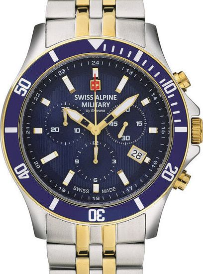 С браслетом Мужские наручные часы с серебряным браслетом Swiss Alpine Military 7022.9145 chronograph 42mm 10ATM