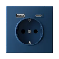 Розетка с USB A+C с заземлением и защитными шторками Systeme Electric ArtGallery Аквамарин GAL001132