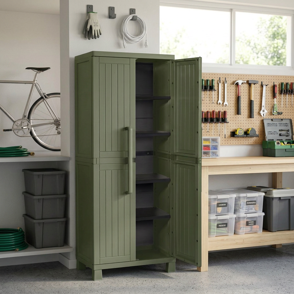 Уличный пластиковый шкаф Toomax Wood Cabinet Shelves olive