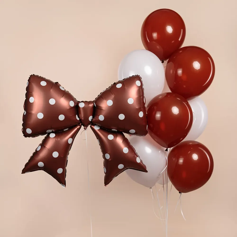 Шар (38''/97 см) Фигура, Бант, Горошек, Шоколадный, Сатин, 1 шт.
