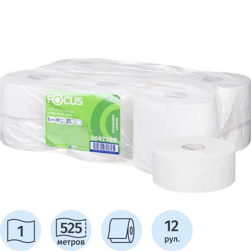 Бумага туалетная д/дисп Focus Eco Jumbo 1сл 525м 12рул/уп_5067300/50202614