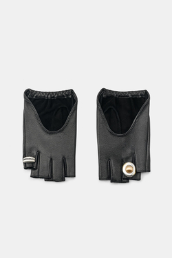 ZARA КОЖАНЫЕ МИТЕНКИ С КОЛЬЦАМИ, ЧЕРНЫЙ