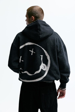 PULL&BEAR Толстовка с капюшоном на молнии с логотипом Nirvana, серый