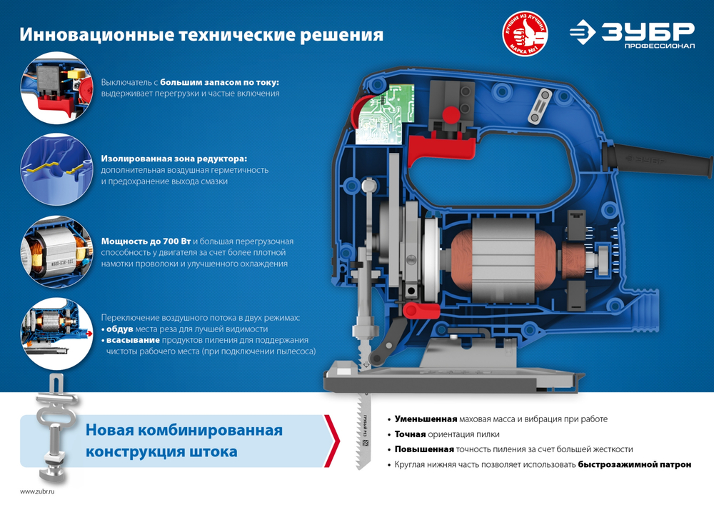 ЗУБР 500 Вт, 65 мм, электрический лобзик, кейс, Профессионал (ЛП-500 К)