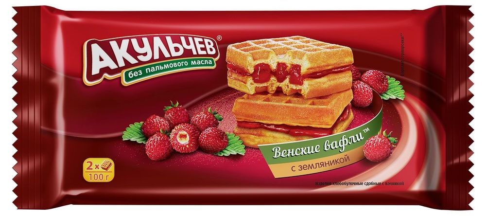Изделия хлебобулочные сдобные с начинкой венские вафли с земляникой 100кг