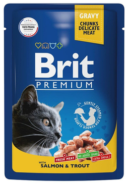 BRIT PREMIUM, Пауч для взрослых кошек, Лосось и Форель в соусе, 85 гр.