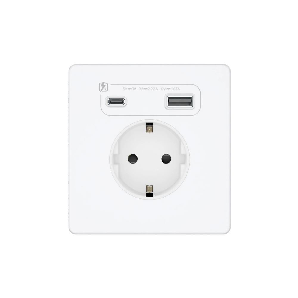 Systeme Infinity, Розетка С/У с ЗК и зар.устр.USB А+С 20Вт (250В, 16А, защ.шторки), Арктический лед