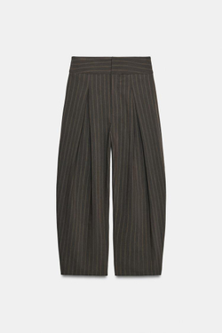 ZARA БРЮКИ BALLOON С ЗАЩИПАМИ, КОРИЧНЕВЫЙ МЕЛАНЖ