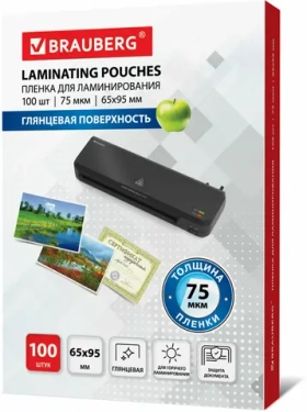 Пленки-заготовки для ламинирования малого формата (65х95 мм), комплект 100 штук, 75 мкм