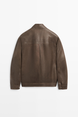 Massimo Dutti Куртка из кожи наппа с воротником, хаки