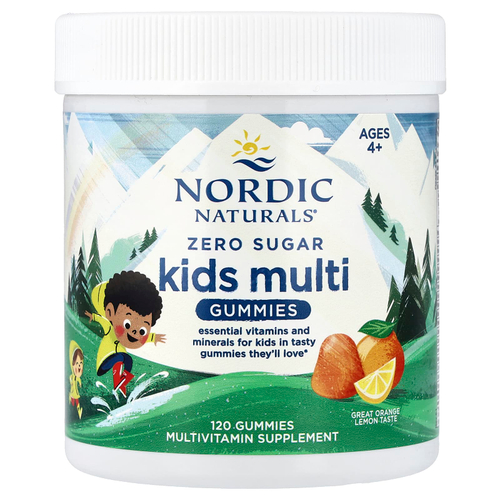 Nordic Naturals, детские жевательные мультивитамины без сахара, от 4 лет, со вкусом апельсина и лимона, 120 жевательных таблеток