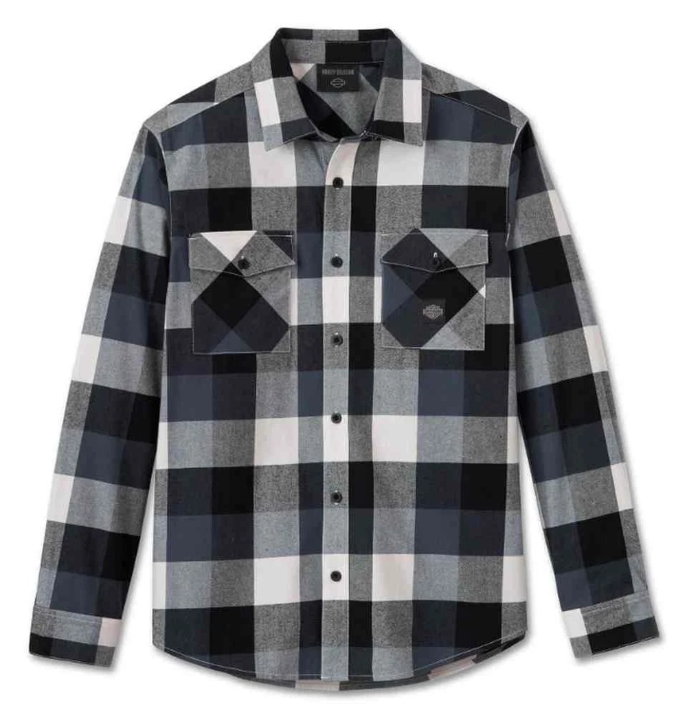 Рубашка Essence Long Sleeve Flannel Shirt Plaid Black & Blue Harley-Davidson