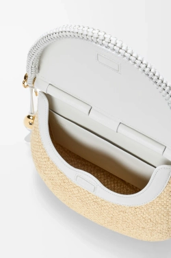 Loewe Средняя сумка Pescador из рафии и телячьей кожи, натуральный/белый
