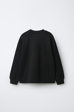 ZARA ОДНОТОННЫЙ ЛОНГСЛИВ INTERLOCK, ЧЕРНЫЙ