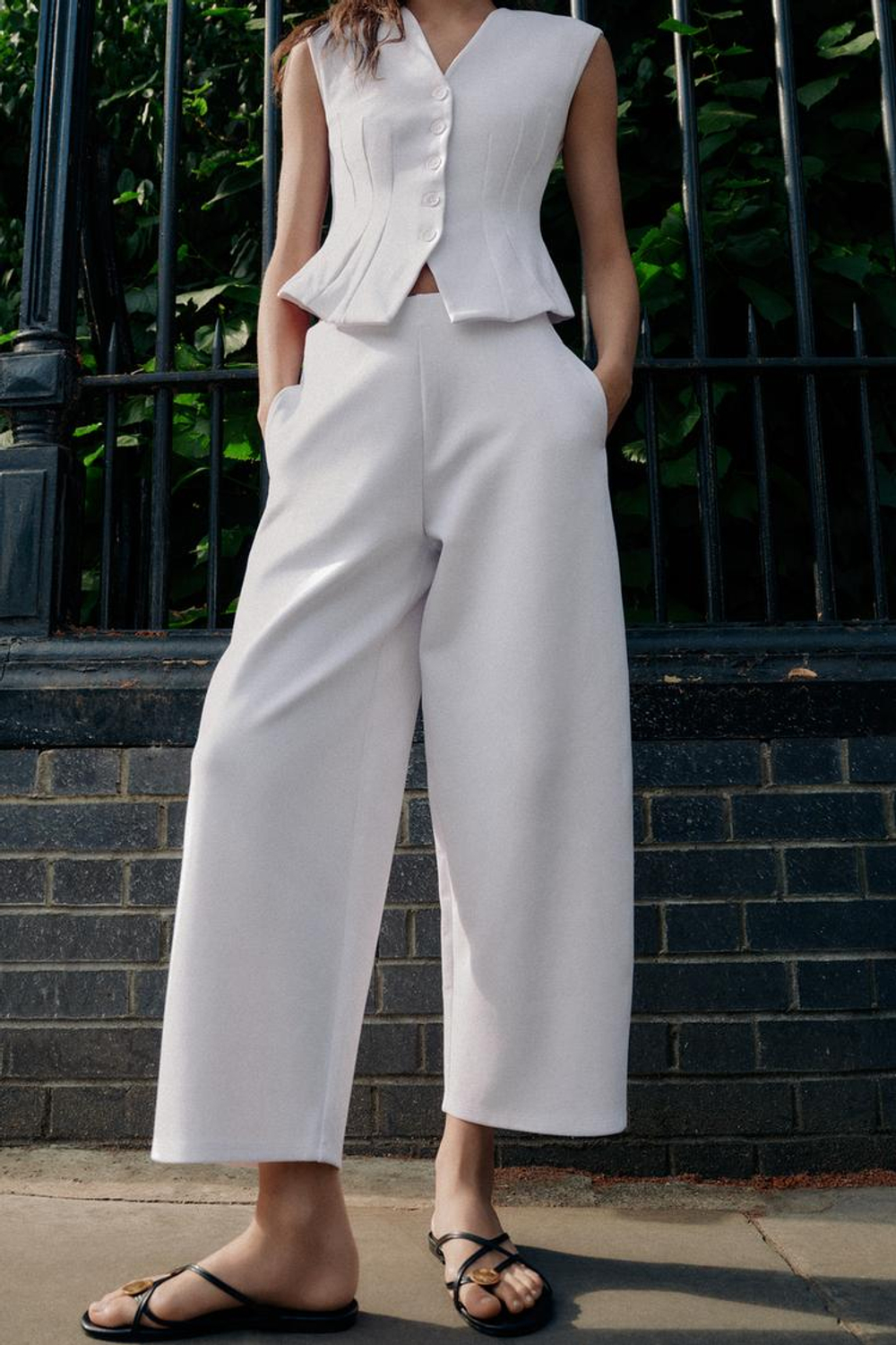 ZARA БРЮКИ BALLOON ИЗ ИНТЕРЛОКА, БЕЛЫЙ