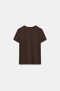ZARA ФУТБОЛКА INTERLOCK С КОРОТКИМ РУКАВОМ, ШОКОЛАДНЫЙ