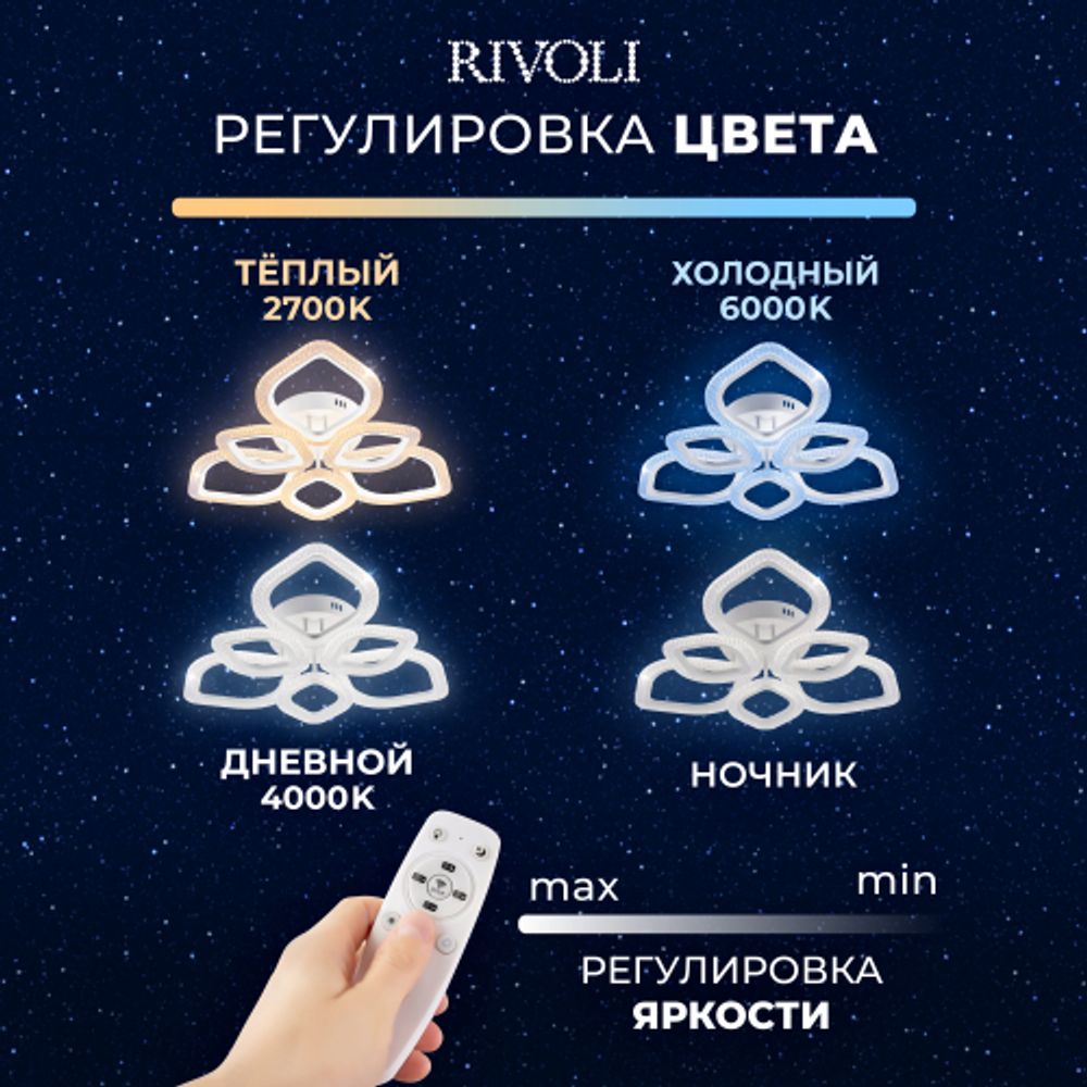 Светильник потолочный светодиодный Rivoli Megan 6110-107 106 Вт LED 2800К - 6200К модерн с пультом | Интерьерные светодиодные светильники
