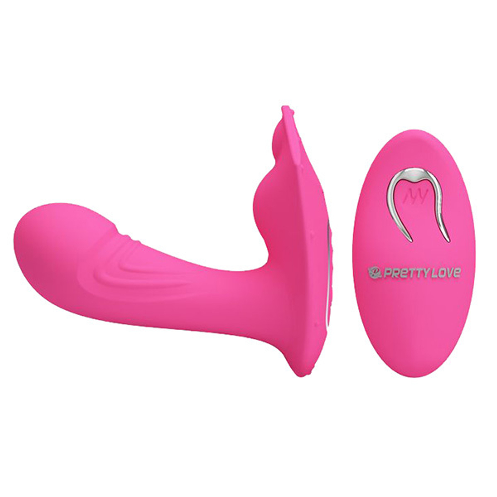 Розовый вибромассажёр 9,7см с пультом ДУ Pretty Love Walker BI-014583W-1