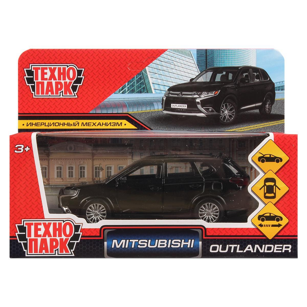 Модель ин. мет. "Mitsubishi Outlander" 12см, открыв. двери, черный в коробка OUTLANDER-BK (Технопарк)