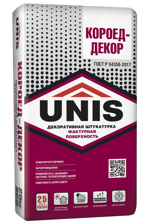 Штукатурка цементная декоративная белая Unis Короед-декор 25 кг