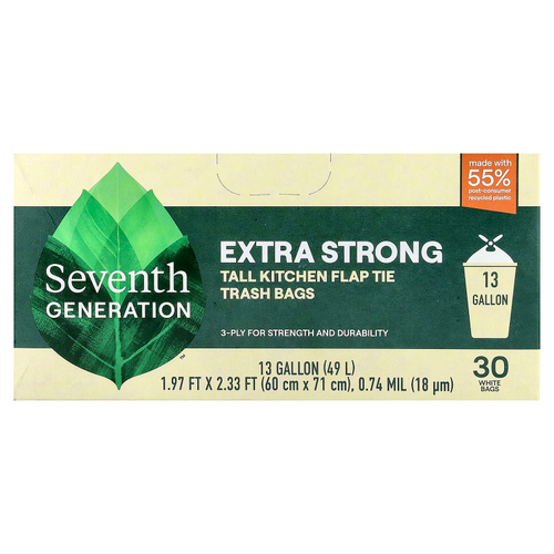 Seventh Generation, кулинарные пакеты для мусора, высокие, 30 белых пакетов, 13 галлонов