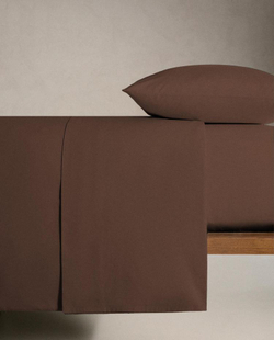 ZARA HOME (200 НИТЕЙ) ПОДОДЕЯЛЬНИК ИЗ ХЛОПКА ПЕРКАЛЬ, ШОКОЛАДНО-КОРИЧНЕВЫЙ