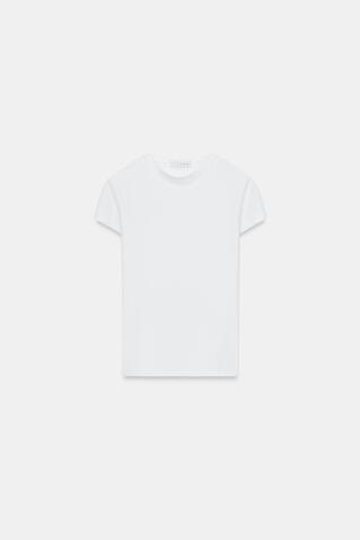 ZARA ФУТБОЛКА ОБЛЕГАЮЩЕГО КРОЯ С КОРОТКИМИ РУКАВАМИ, БЕЛЫЙ