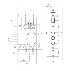 Корпус врезного замка c защёлкой FUARO MDV811/C-60.85.3R14 /57429/
