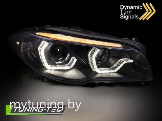 Передние фары для BMW 5 F10 / F11 (10-13) черные динамические под штатный ксенон