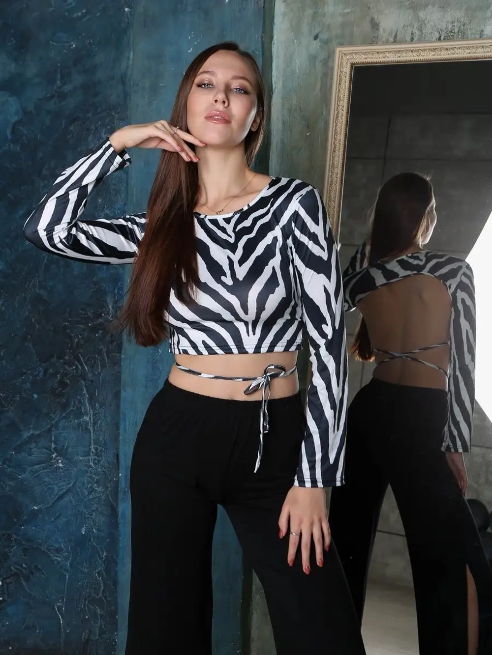топ с завязками для танцев pole dance с принтом зебра