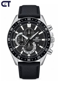 CASIO EFV-620L-1AVUDF EDIFICE мужские наручные часы — хронограф на кожаном ремешке с черным циферблатом