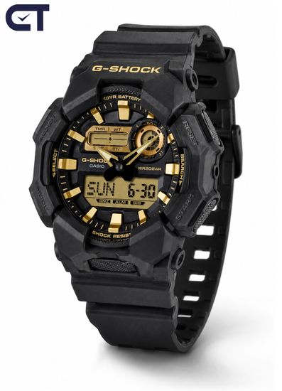 CASIO GA-010GB-1A9DR G-SHOCK мужские наручные часы — чёрно-золотая ударопрочная модель с 10-летней батареей